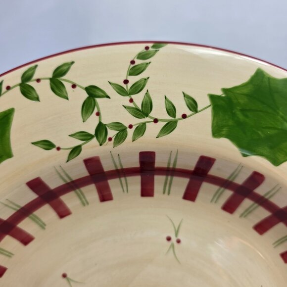 Los Angeles Pottery Laurie Gates Holiday Dinner Plate Green & Red Holly & Plaid - Picture 5 of 14